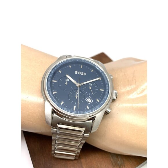 Hugo Boss Men's Watch 1514007 Quartz Chronograph Blue Dial Silver Steel 44mm - Picture 5 of 14